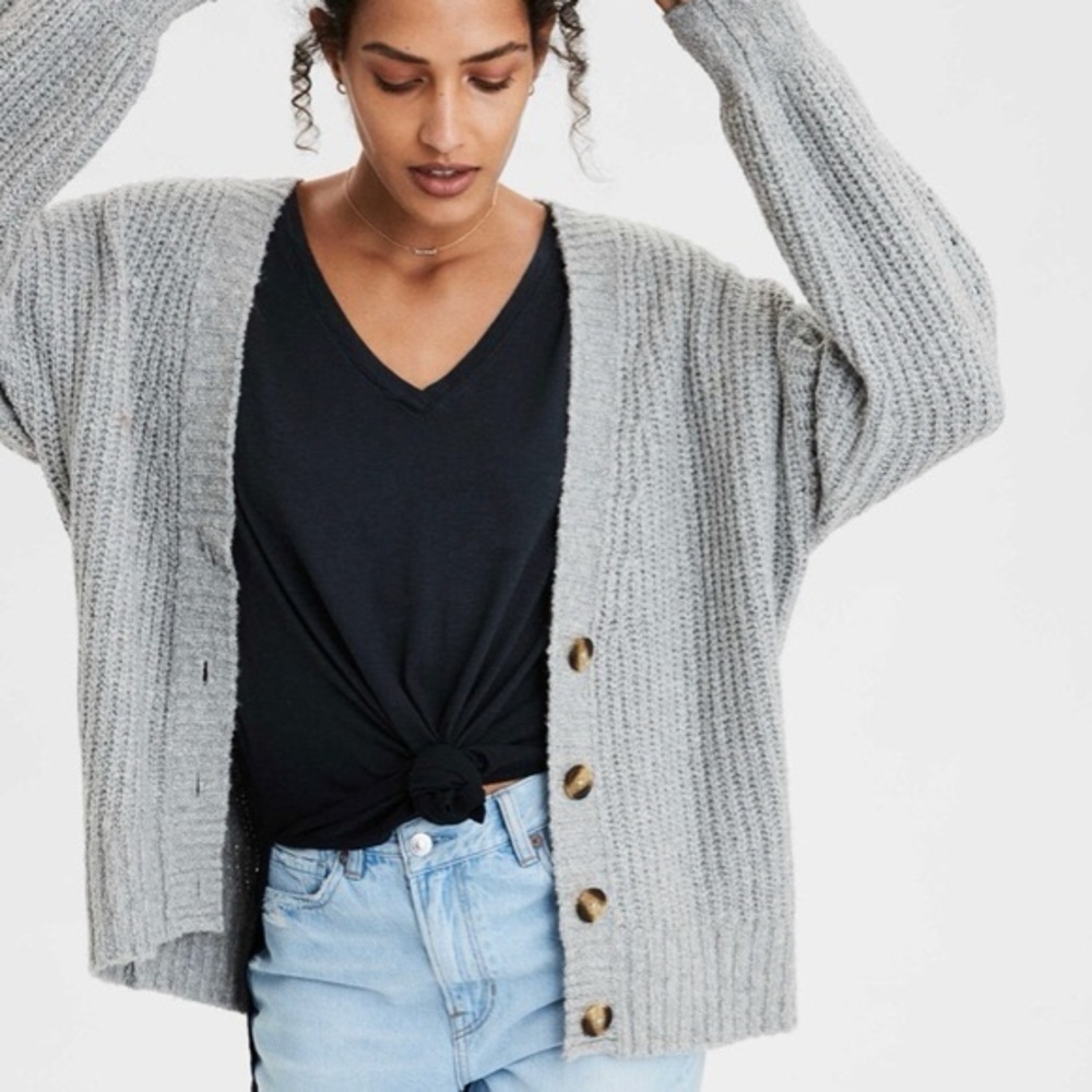 American Eagle Outfitters Gray Button-Up Cardigan